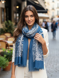 LONG BLUE SNAKESKIN PRINT LIGHTWEIGHT SCARF