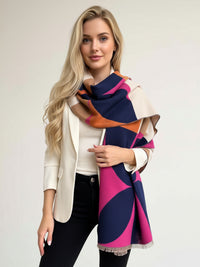 LARGE FUCHSIA CASHMERE RETRO PRINT REVERSIBLE WINTER SHAWL BLANKET SCARF