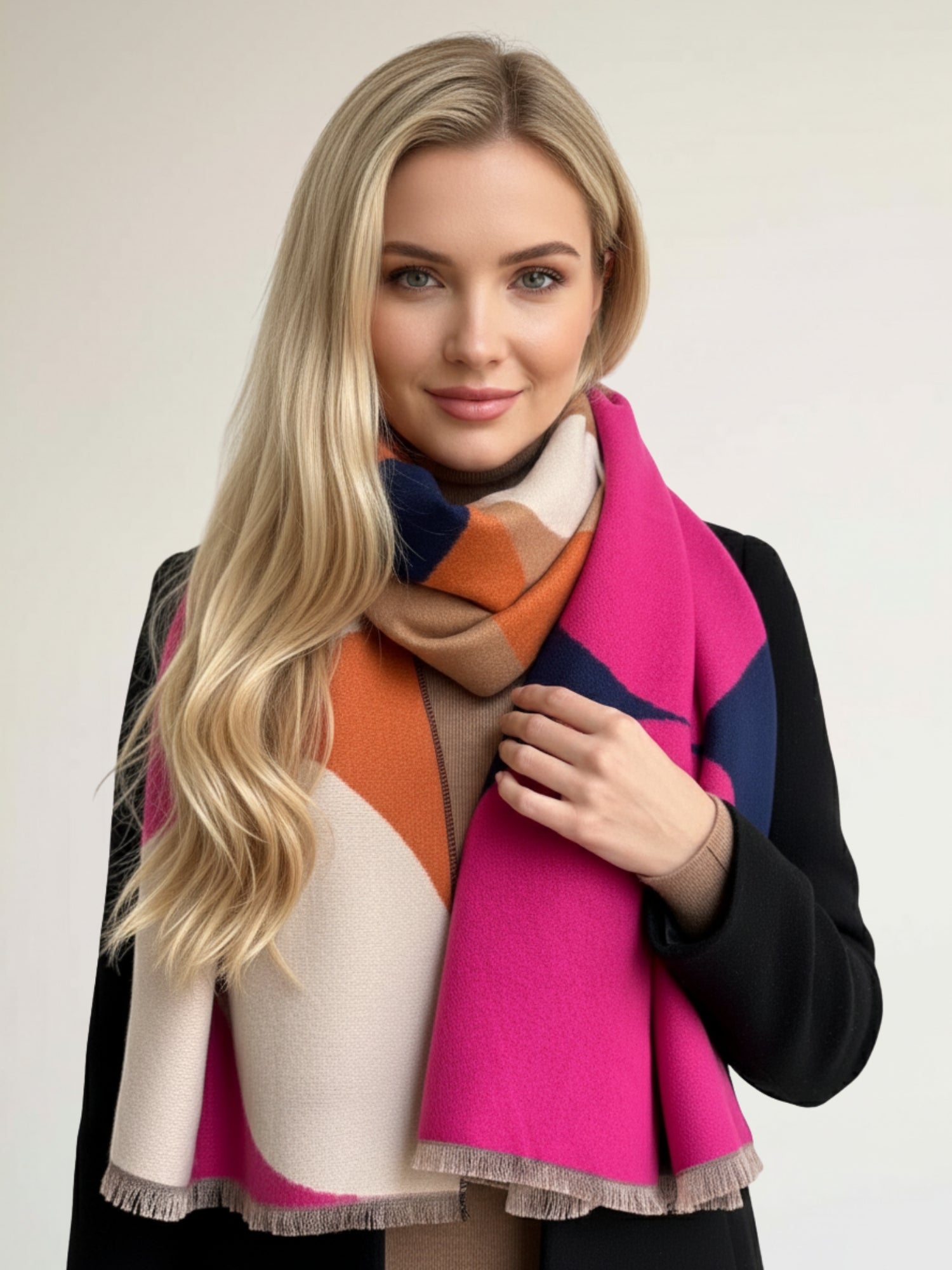 LARGE FUCHSIA CASHMERE RETRO PRINT REVERSIBLE WINTER SHAWL BLANKET SCARF