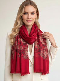 LARGE RED FLORAL PRINT SILKY FEEL PASHMINA SHAWL SCARF - A-SHU.CO.UK