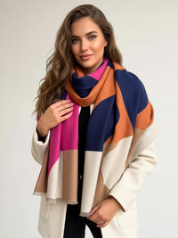 LARGE FUCHSIA CASHMERE RETRO PRINT REVERSIBLE WINTER SHAWL BLANKET SCARF