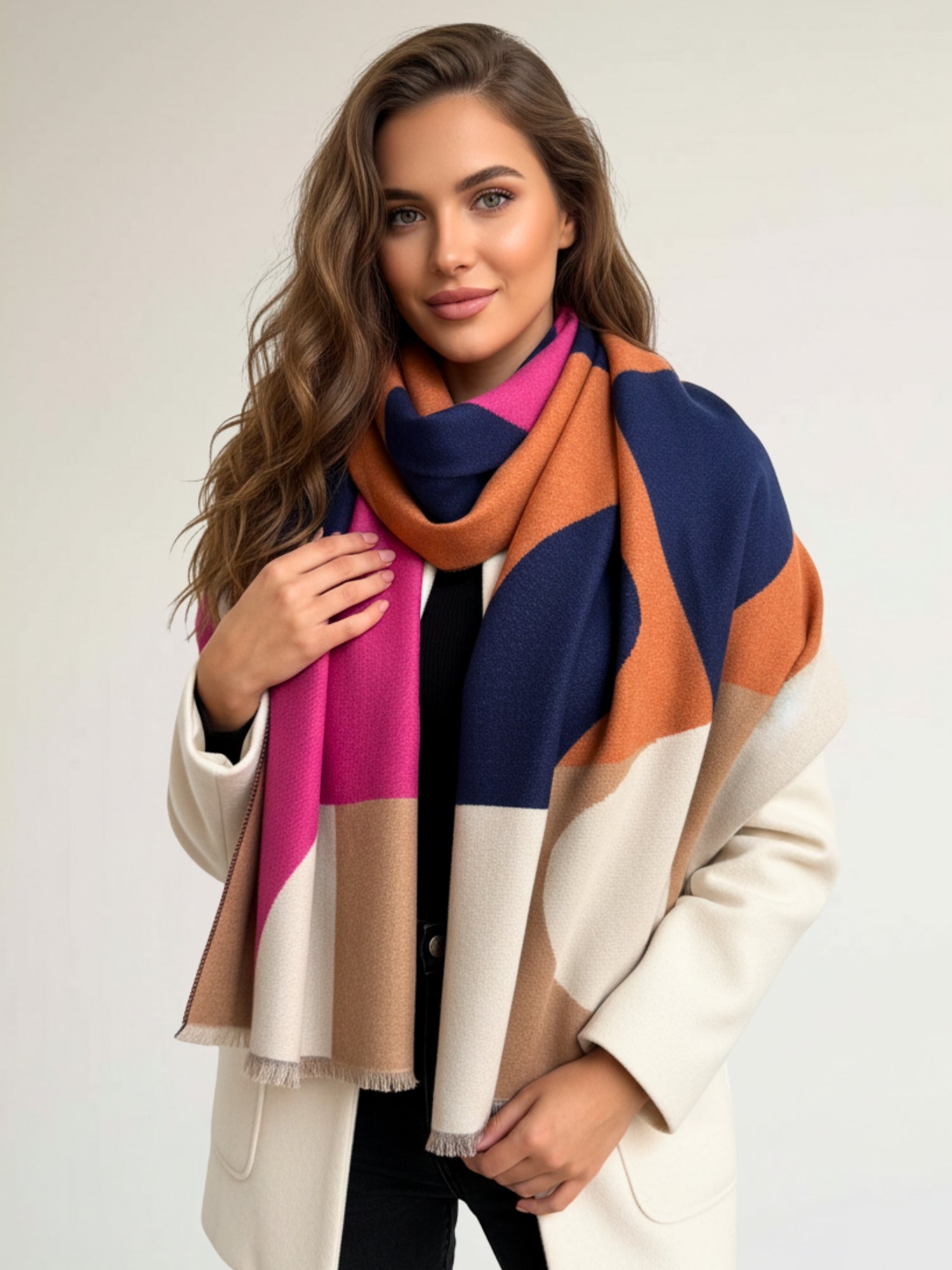 LARGE FUCHSIA CASHMERE RETRO PRINT REVERSIBLE WINTER SHAWL BLANKET SCARF