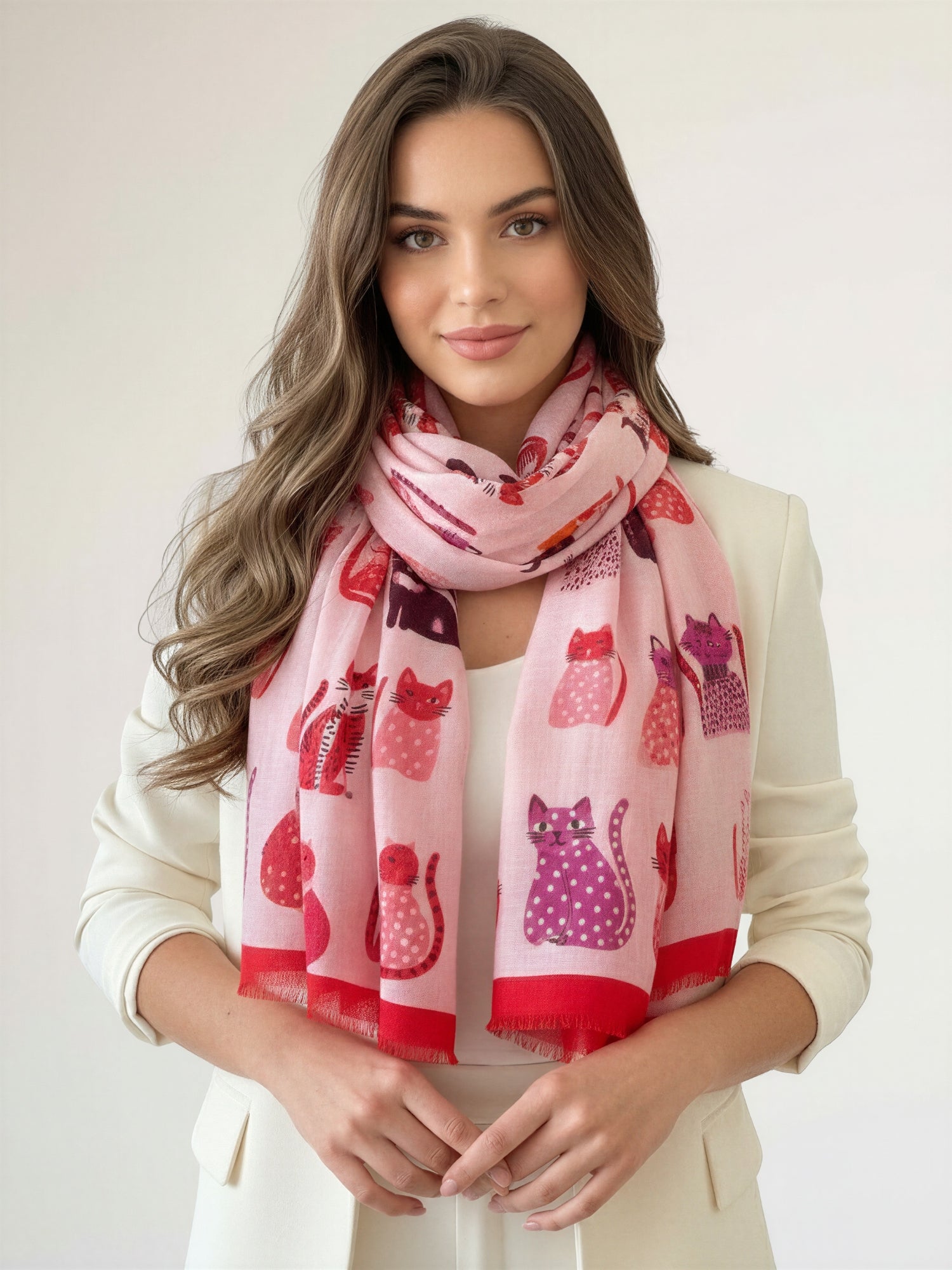 PINK AND RED LIGHTWEIGHT BORDER CAT SCARF