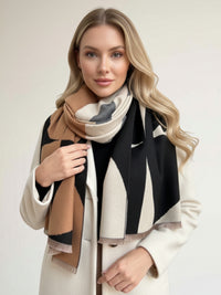 LARGE BLACK CASHMERE RETRO PRINT REVERSIBLE WINTER SHAWL BLANKET SCARF