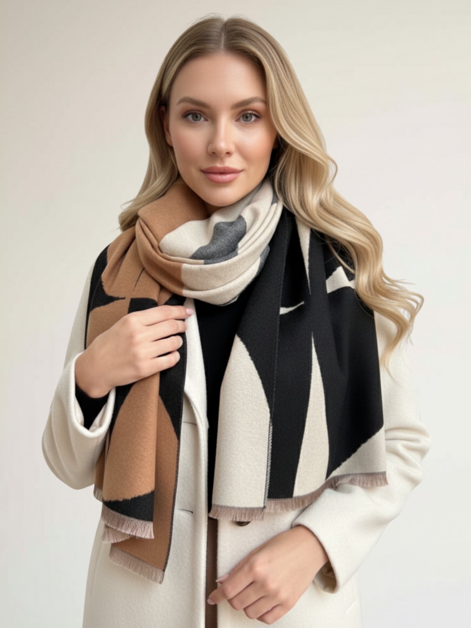 LARGE BLACK CASHMERE RETRO PRINT REVERSIBLE WINTER SHAWL BLANKET SCARF
