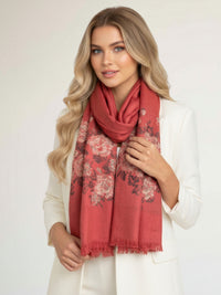 LARGE RUSTIC ORANGE FLORAL PRINT SILKY FEEL PASHMINA SHAWL SCARF - A-SHU.CO.UK