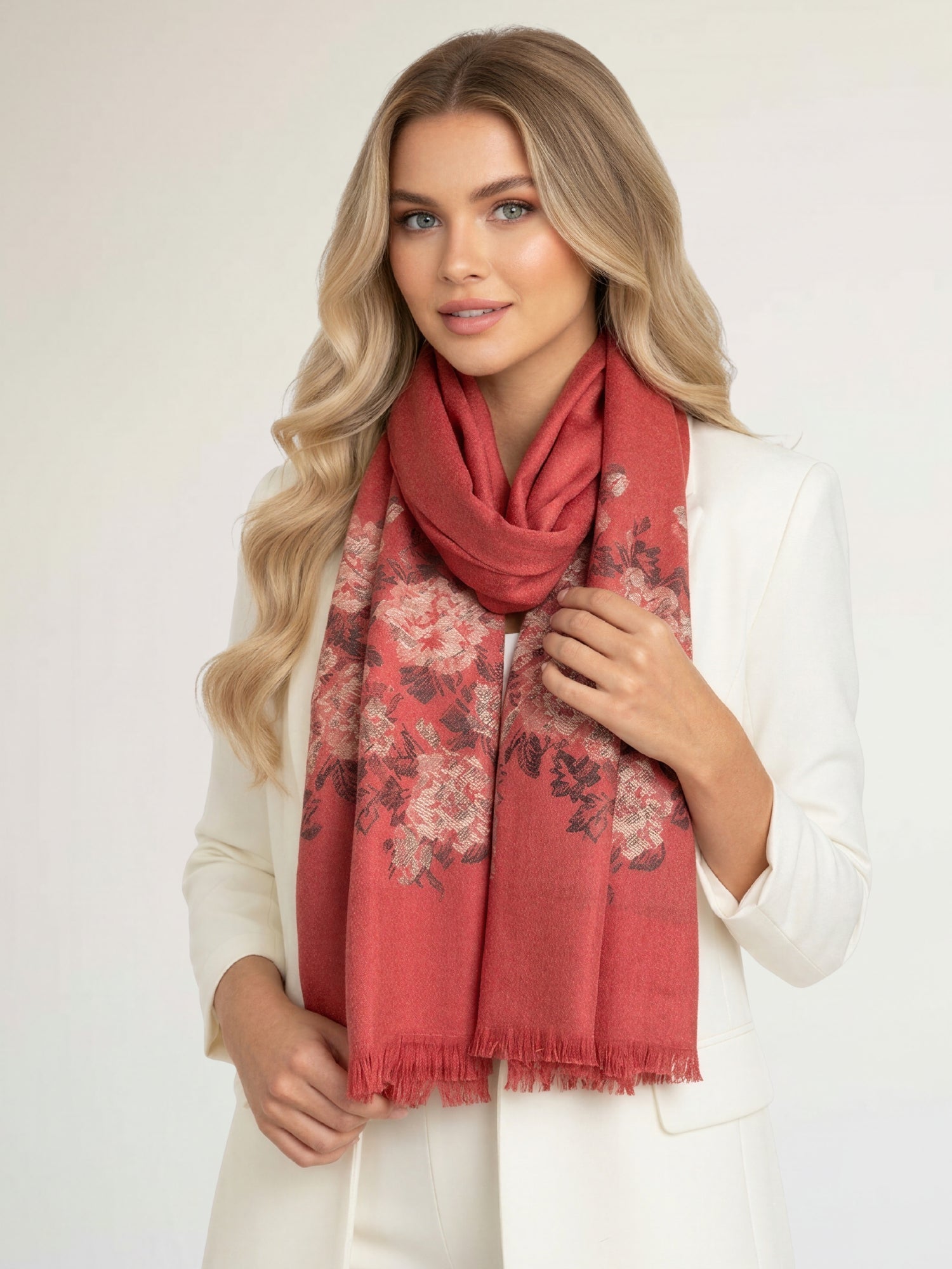 LARGE RUSTIC ORANGE FLORAL PRINT SILKY FEEL PASHMINA SHAWL SCARF - A-SHU.CO.UK