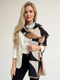 LARGE BLACK CASHMERE RETRO PRINT REVERSIBLE WINTER SHAWL BLANKET SCARF