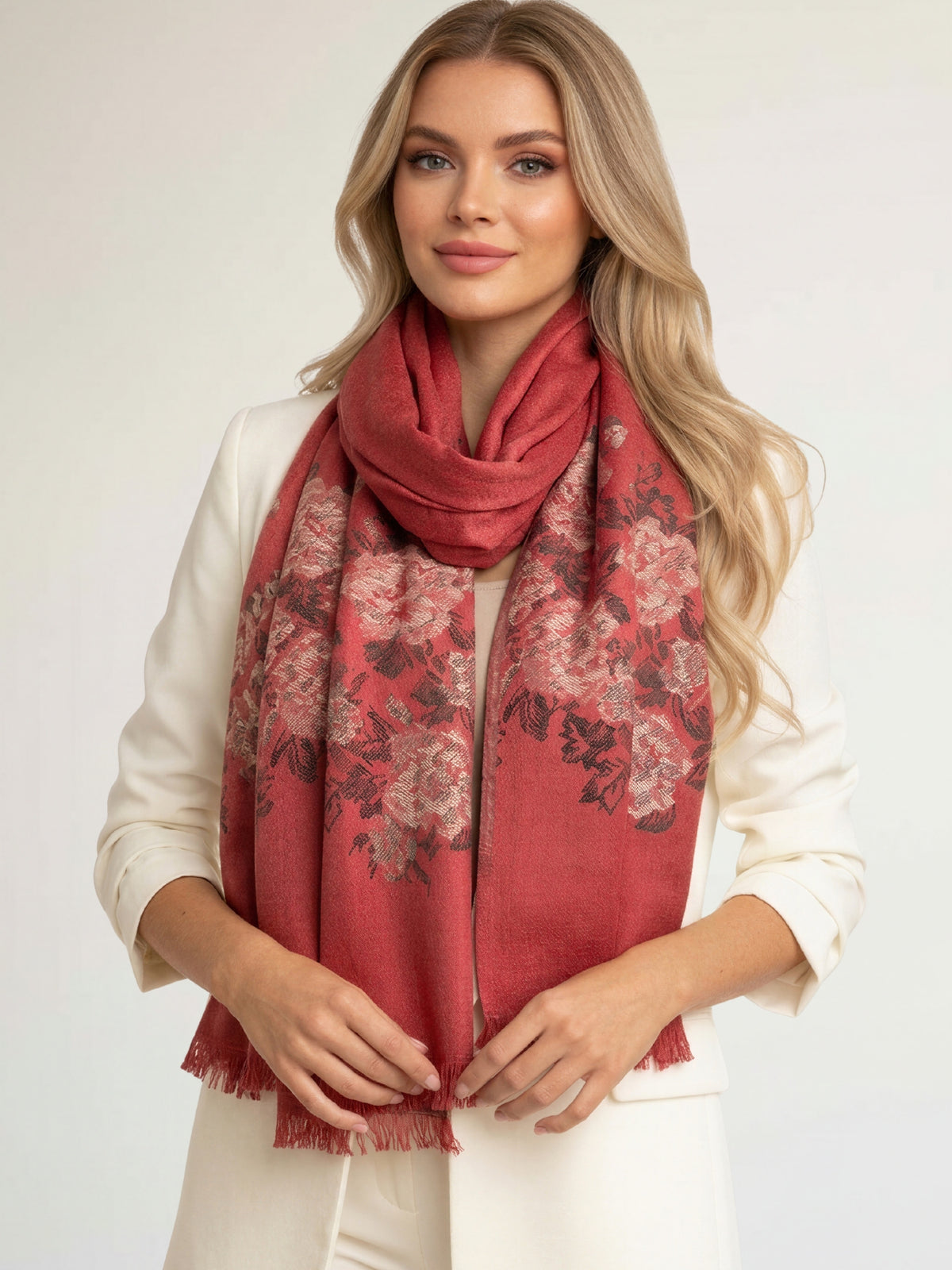 LARGE RUSTIC ORANGE FLORAL PRINT SILKY FEEL PASHMINA SHAWL SCARF - A-SHU.CO.UK