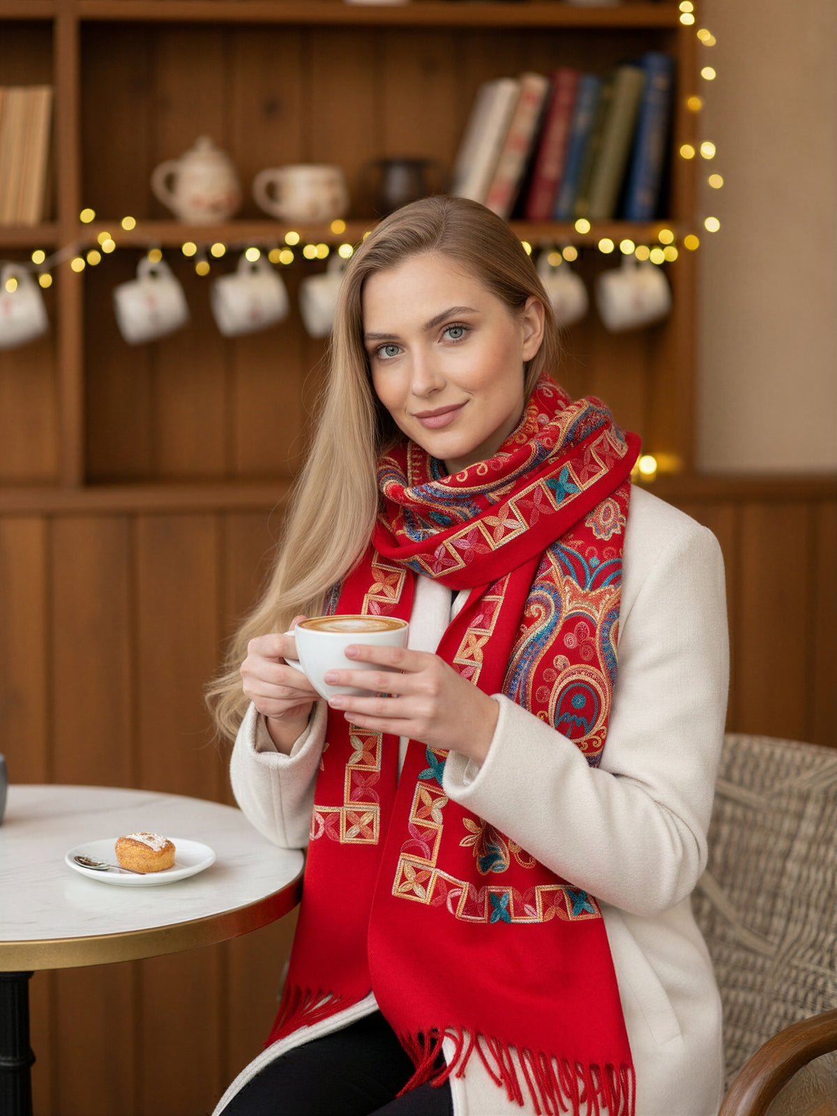 LARGE RED COLOURFUL PAISLEY CASHMERE COTTON BLEND WINTER SHAWL BLANKET SCARF