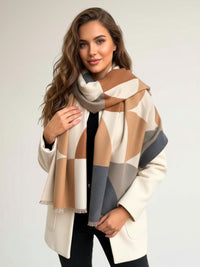 LARGE GREY CASHMERE RETRO PRINT REVERSIBLE WINTER SHAWL BLANKET SCARF