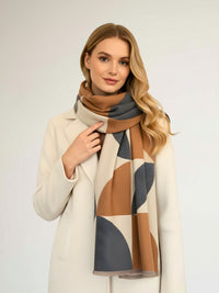 LARGE GREY CASHMERE RETRO PRINT REVERSIBLE WINTER SHAWL BLANKET SCARF