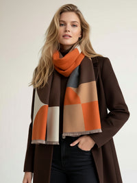 LARGE ORANGE CASHMERE RETRO PRINT REVERSIBLE WINTER SHAWL BLANKET SCARF