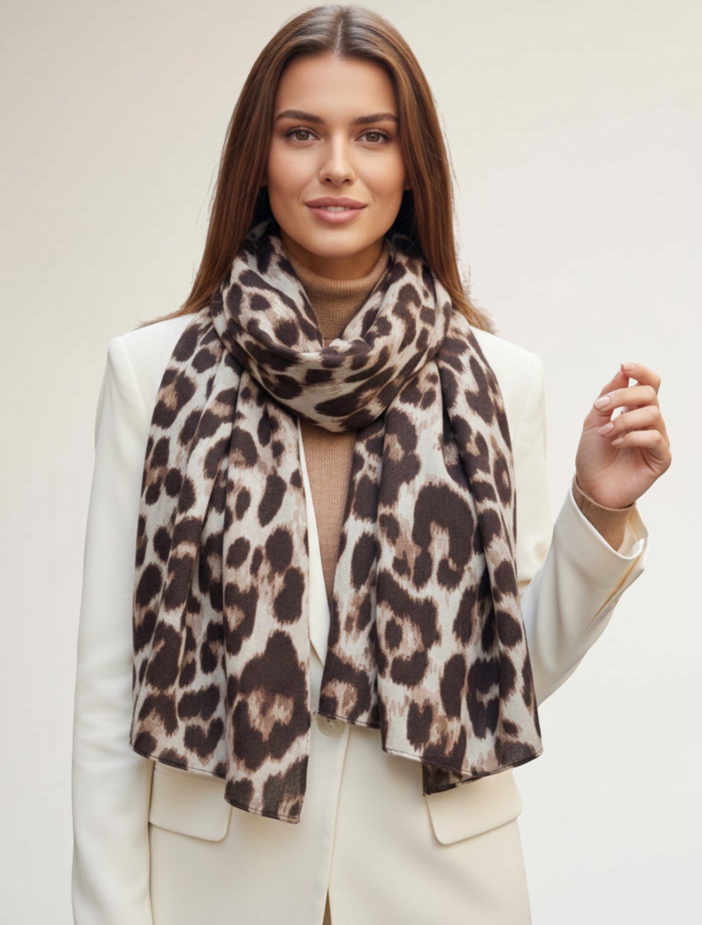 TAUPE COTTON BLEND CLASSIC LEOPARD PRINT SCARF