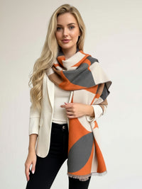 LARGE ORANGE CASHMERE RETRO PRINT REVERSIBLE WINTER SHAWL BLANKET SCARF