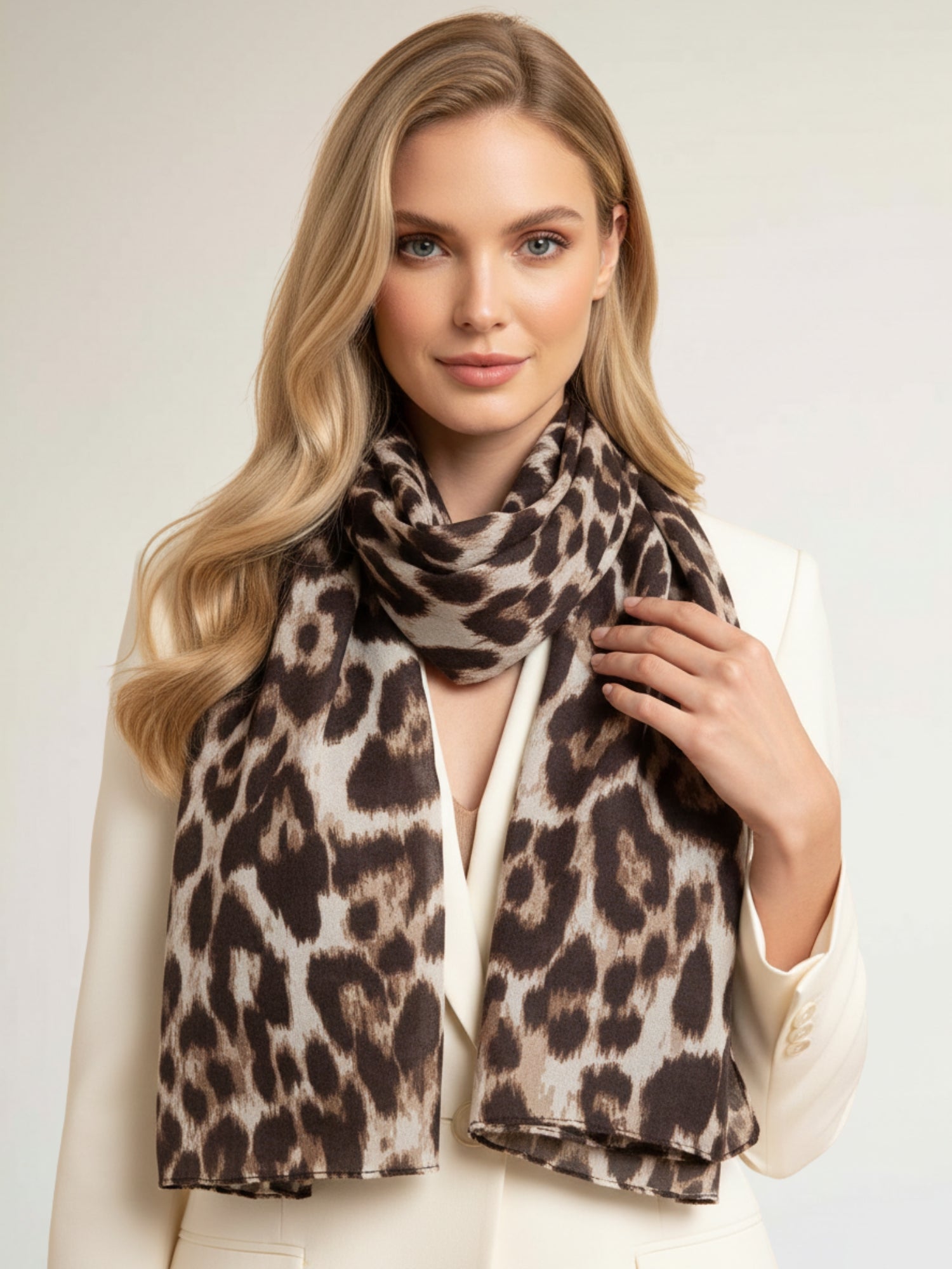 TAUPE COTTON BLEND CLASSIC LEOPARD PRINT SCARF