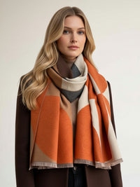 LARGE ORANGE CASHMERE RETRO PRINT REVERSIBLE WINTER SHAWL BLANKET SCARF