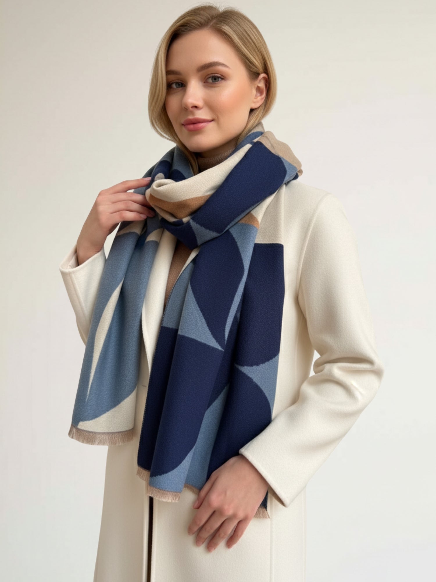 LARGE BLUE CASHMERE RETRO PRINT REVERSIBLE WINTER SHAWL BLANKET SCARF