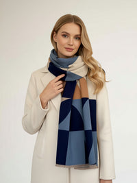LARGE BLUE CASHMERE RETRO PRINT REVERSIBLE WINTER SHAWL BLANKET SCARF