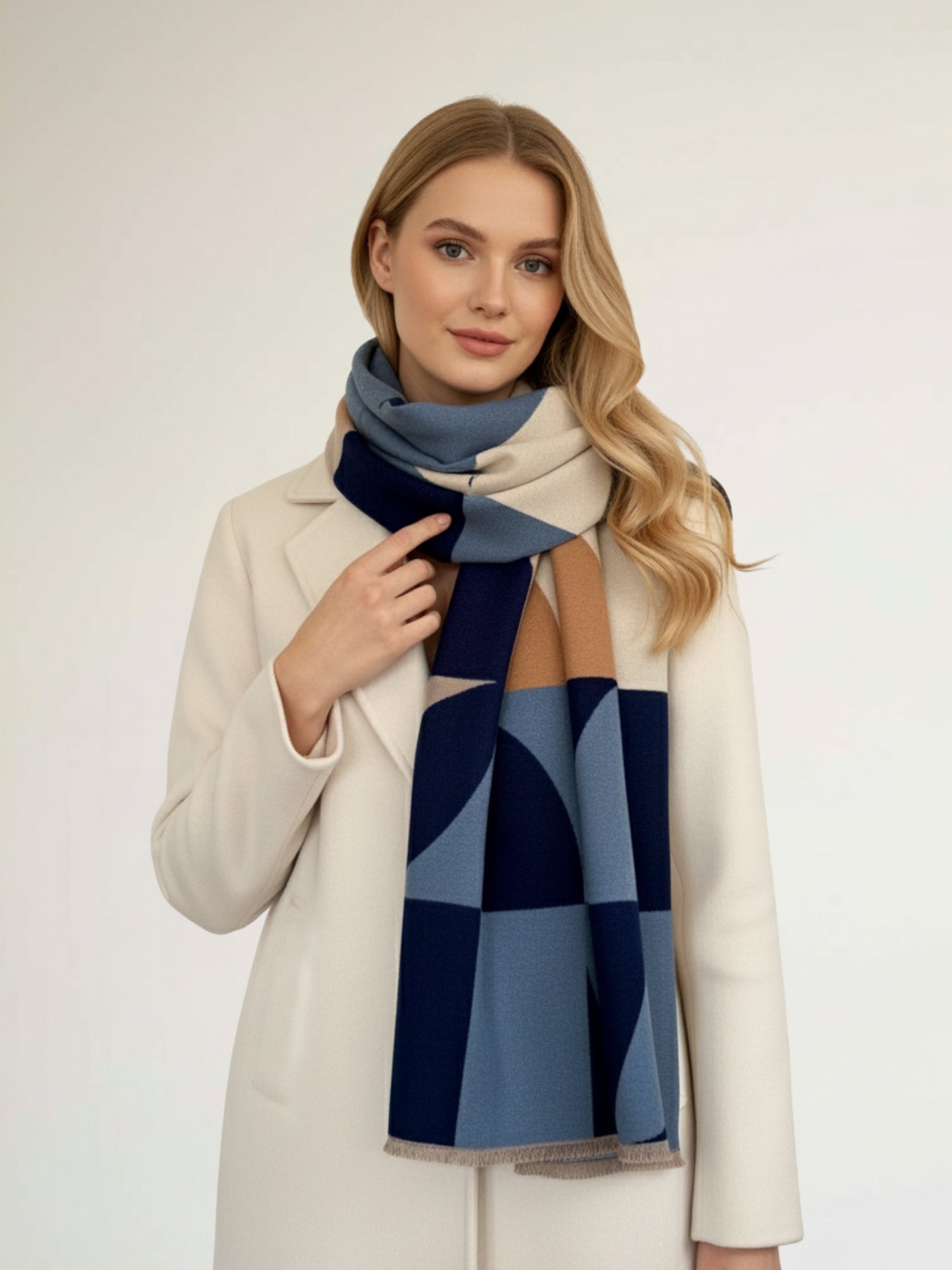 LARGE BLUE CASHMERE RETRO PRINT REVERSIBLE WINTER SHAWL BLANKET SCARF