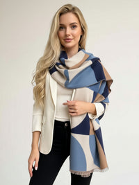 LARGE BLUE CASHMERE RETRO PRINT REVERSIBLE WINTER SHAWL BLANKET SCARF