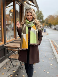 LARGE GREEN CASHMERE RETRO PRINT REVERSIBLE WINTER SHAWL BLANKET SCARF