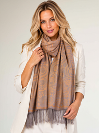 LARGE BRONZE GOLD SWIRL FLORAL PRINT REVERSIBLE PASHMINA SHAWL SCARF - A-SHU.CO.UK