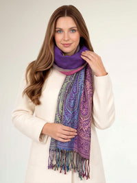 LARGE PURPLE RAINBOW MULTI COLOUR PAISLEY PRINT PASHMINA SHAWL SCARF - A-SHU.CO.UK
