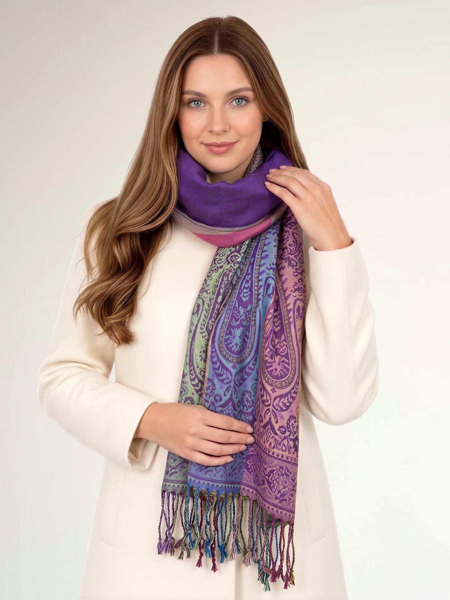 LARGE PURPLE RAINBOW MULTI COLOUR PAISLEY PRINT PASHMINA SHAWL SCARF - A-SHU.CO.UK