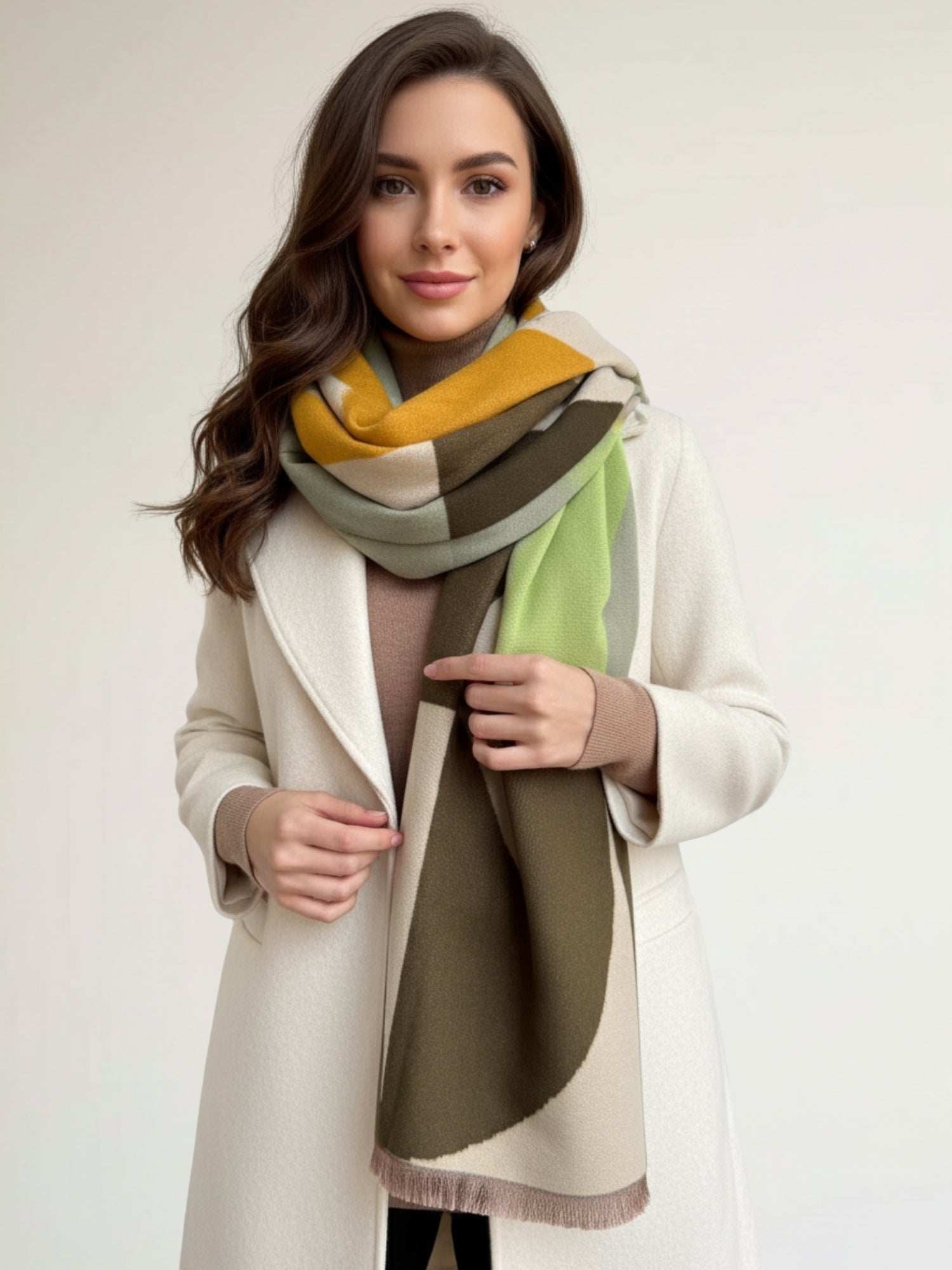 LARGE GREEN CASHMERE RETRO PRINT REVERSIBLE WINTER SHAWL BLANKET SCARF