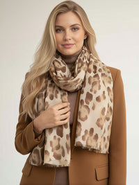 LARGE BEIGE OMBRE COTTON MIX LEOPARD PRINT SCARF