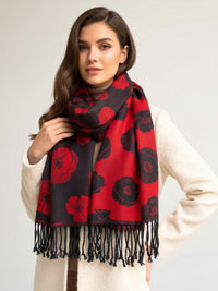 LARGE REVERSIBLE BLACK AND RED POPPY PASHMINA SHAWL SCARF - A-SHU.CO.UK