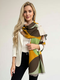 LARGE GREEN CASHMERE RETRO PRINT REVERSIBLE WINTER SHAWL BLANKET SCARF