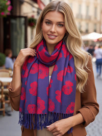 LARGE REVERSIBLE NAVY AND RED POPPY PASHMINA SHAWL SCARF - A-SHU.CO.UK