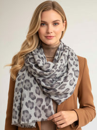 LARGE GREY OMBRE COTTON MIX LEOPARD PRINT SCARF
