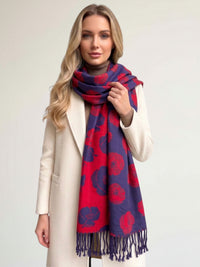 LARGE REVERSIBLE NAVY AND RED POPPY PASHMINA SHAWL SCARF - A-SHU.CO.UK
