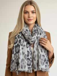 LARGE GREY OMBRE COTTON MIX LEOPARD PRINT SCARF
