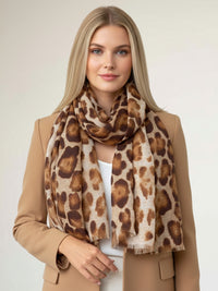 LARGE BROWN OMBRE COTTON MIX LEOPARD PRINT SCARF