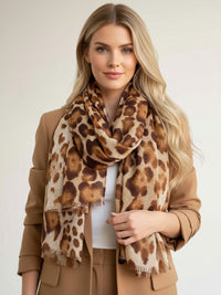 LARGE BROWN OMBRE COTTON MIX LEOPARD PRINT SCARF