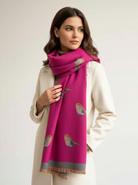 LARGE FUCHSIA PINK ROBIN REVERSIBLE WINTER SHAWL BLANKET SCARF