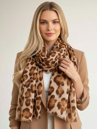 LARGE BROWN OMBRE COTTON MIX LEOPARD PRINT SCARF