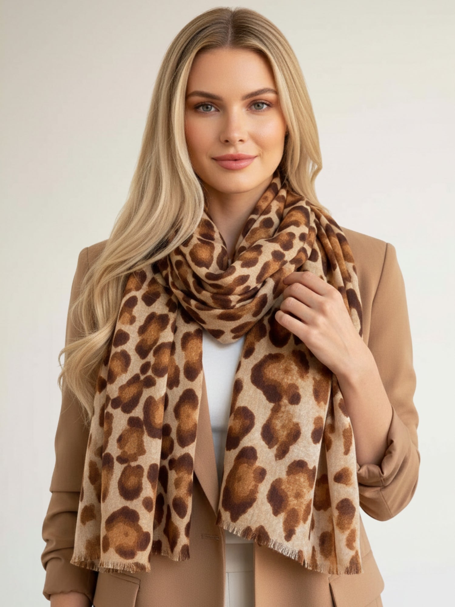 LARGE BROWN OMBRE COTTON MIX LEOPARD PRINT SCARF
