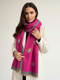 LARGE FUCHSIA PINK ROBIN REVERSIBLE WINTER SHAWL BLANKET SCARF