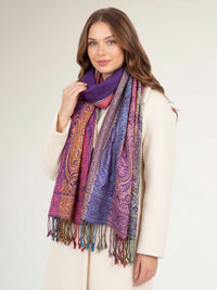 LARGE PURPLE RAINBOW MULTI COLOUR PAISLEY PRINT PASHMINA SHAWL SCARF - A-SHU.CO.UK