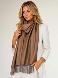 LARGE BRONZE GOLD SWIRL FLORAL PRINT REVERSIBLE PASHMINA SHAWL SCARF - A-SHU.CO.UK