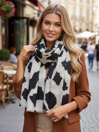 LARGE BEIGE WOOL BIG LEOPARD PRINT SCARF
