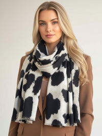 LARGE BEIGE WOOL BIG LEOPARD PRINT SCARF