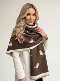 LARGE BROWN ROBIN REVERSIBLE WINTER SHAWL BLANKET SCARF