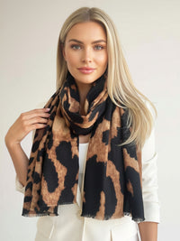 LARGE BROWN WOOL BIG LEOPARD PRINT SCARF