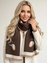 LARGE BROWN ROBIN REVERSIBLE WINTER SHAWL BLANKET SCARF